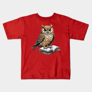 A Wise Owl Reading a Book Kids T-Shirt